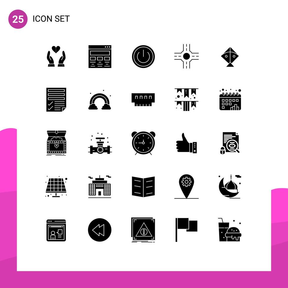 Set of 25 Vector Solid Glyphs on Grid for festival crossroad paint ui on Editable Vector Design Elements