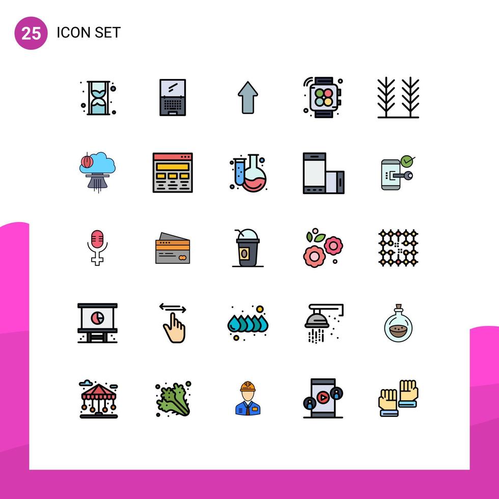 Mobile Interface Filled line Flat Color Set of 25 Pictograms of food gym laptop watch upload Editable Vector Design Elements