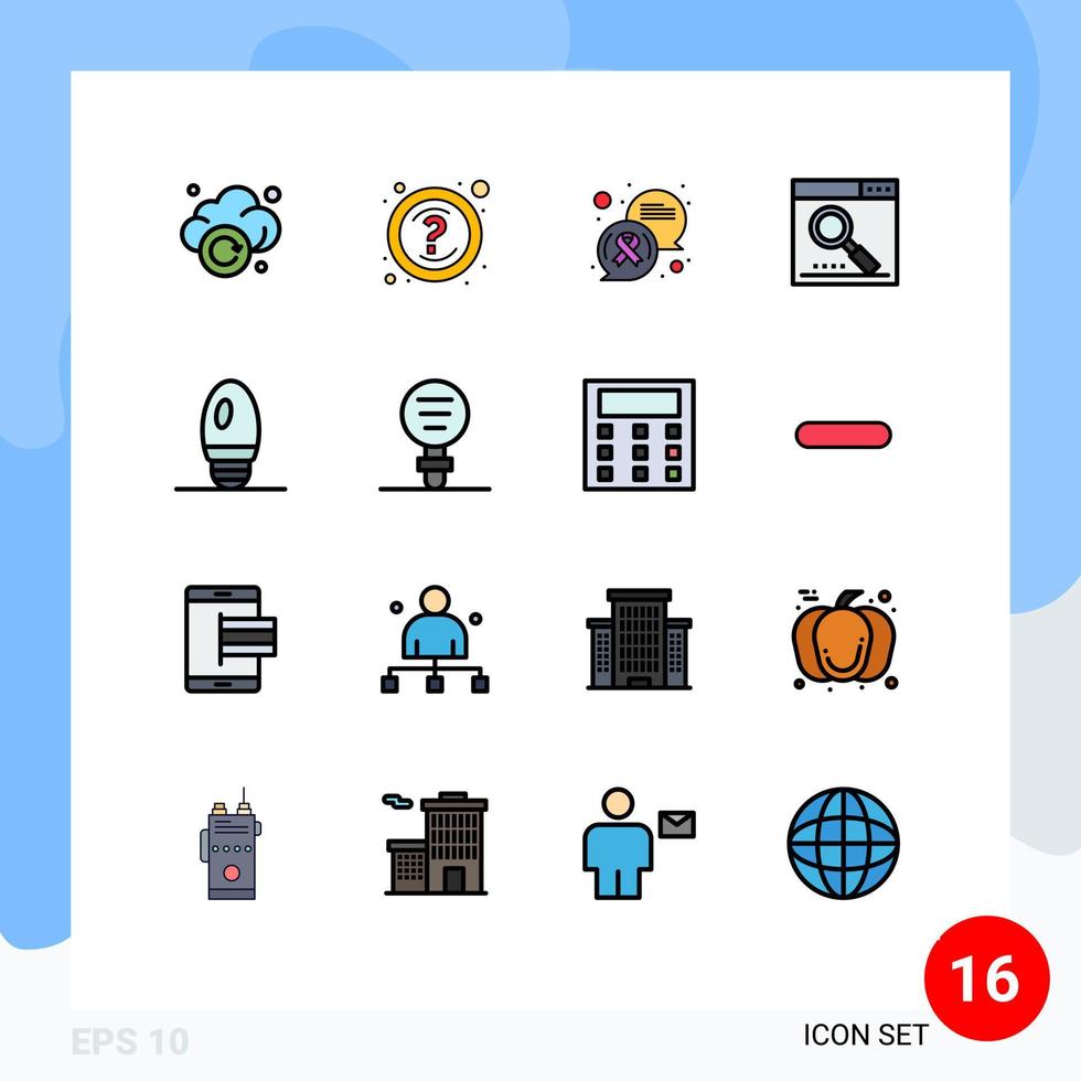 16 Flat Color Filled Line concept for Websites Mobile and Apps bulb page chat optimize engine Editable Creative Vector Design Elements
