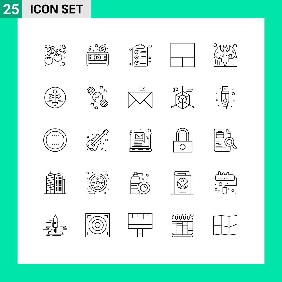 paquete de líneas vectoriales editables de 25 líneas simples de diseño de murciélagos cuadrícula de video lista de deseos elementos de diseño vectorial editables vector