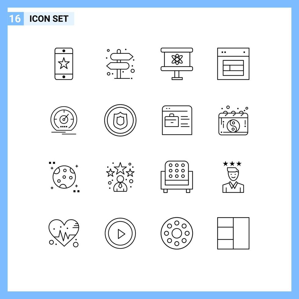Group of 16 Modern Outlines Set for gauge web atom site design Editable Vector Design Elements