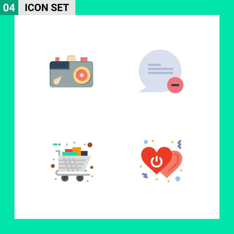 4 Flat Icon concept for Websites Mobile and Apps camera black friday picture less cart Editable Vector Design Elements