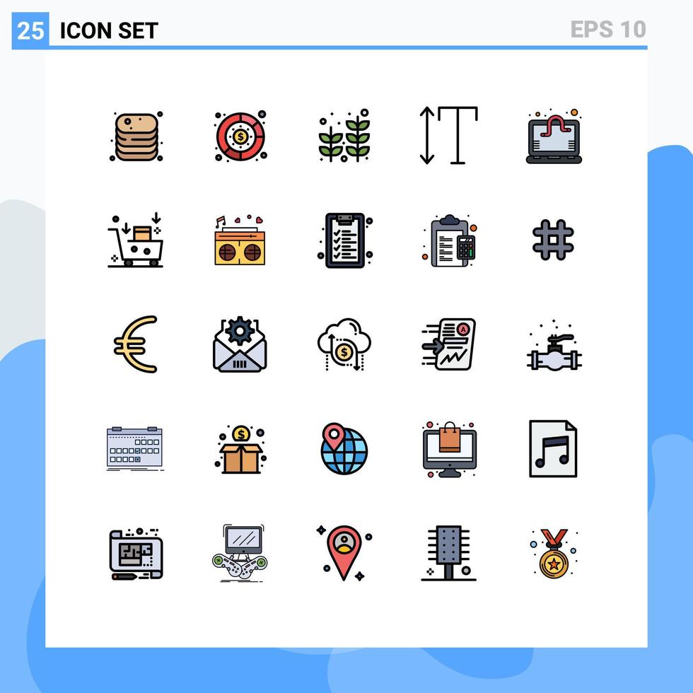 Modern Set of 25 Filled line Flat Colors and symbols such as computer virus vertical money scale tree Editable Vector Design Elements