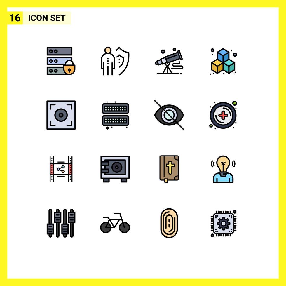 Stock Vector Icon Pack of 16 Line Signs and Symbols for camera cube protection box astronomy Editable Creative Vector Design Elements