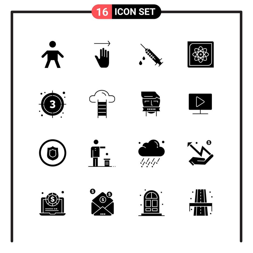 conjunto de 16 iconos de estilo sólido para web y símbolos de glifos móviles para imprimir signos de iconos sólidos aislados en fondo blanco vector