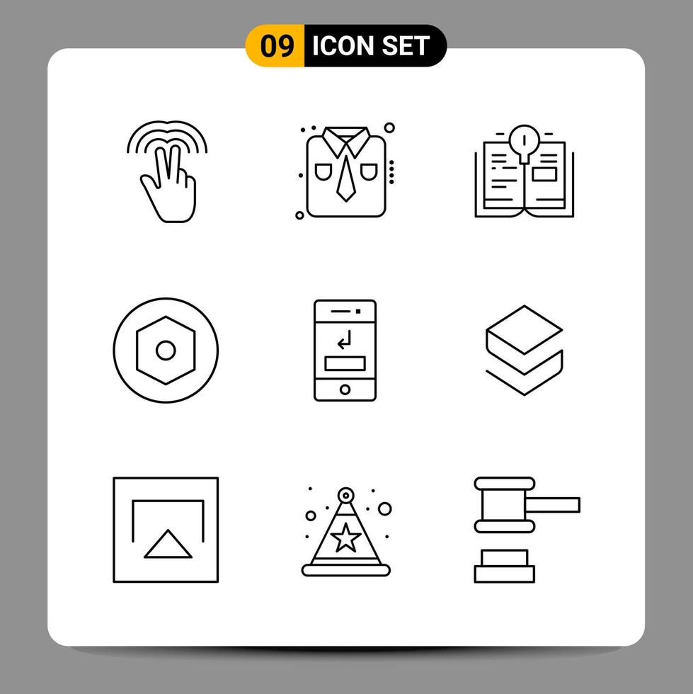 9 Black Icon Pack Outline Symbols Signs for Responsive designs on white background 9 Icons Set vector