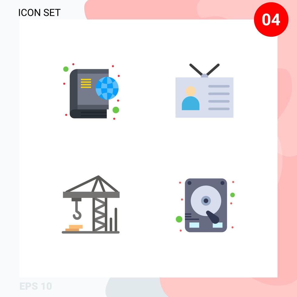 Group of 4 Flat Icons Signs and Symbols for book crain online output device construction Editable Vector Design Elements