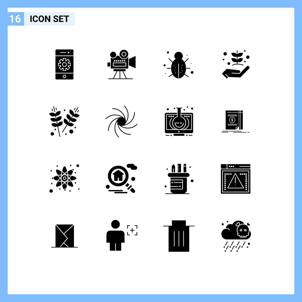 16 Solid Glyph concept for Websites Mobile and Apps give farming video agriculture protection Editable Vector Design Elements