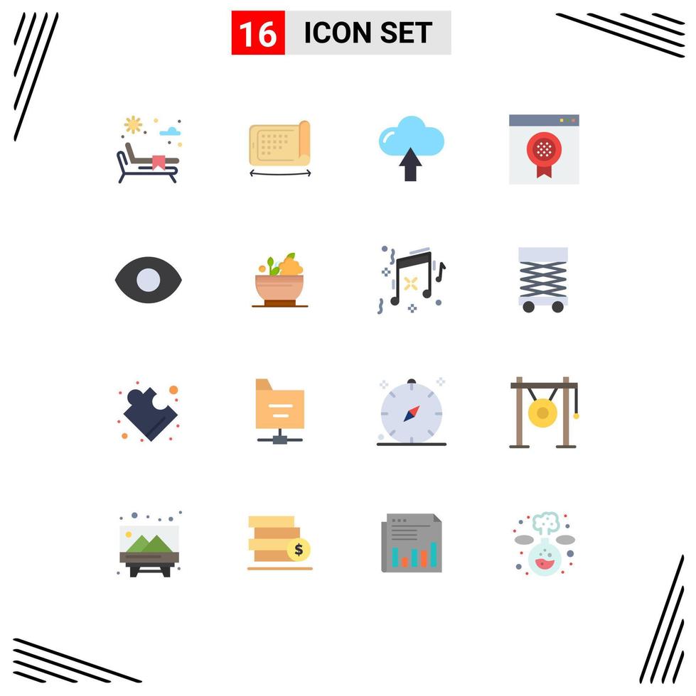 Mobile Interface Flat Color Set of 16 Pictograms of herbal eye arrow online browser Editable Pack of Creative Vector Design Elements