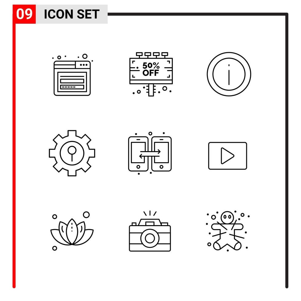 9 General Icons for website design print and mobile apps 9 Outline Symbols Signs Isolated on White Background 9 Icon Pack vector