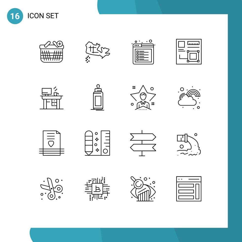 Pack of 16 creative Outlines of laptop web internet digital browser Editable Vector Design Elements