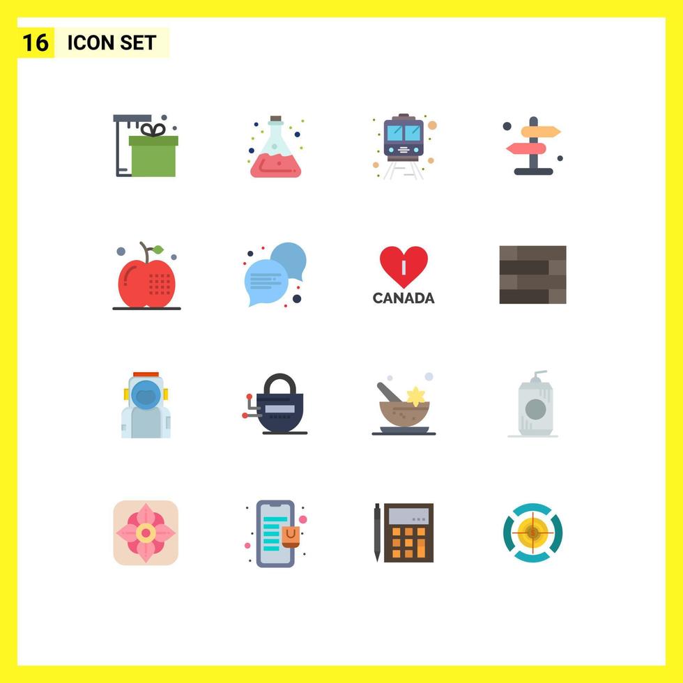 Pack of 16 Modern Flat Colors Signs and Symbols for Web Print Media such as apple navigation acid direction transportation Editable Pack of Creative Vector Design Elements