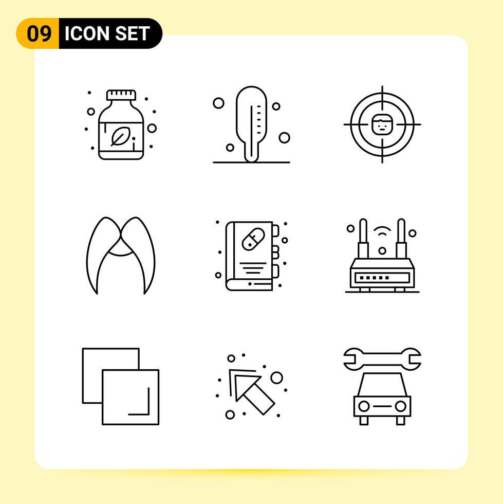 9 Creative Icons for Modern website design and responsive mobile apps 9 Outline Symbols Signs on White Background 9 Icon Pack vector