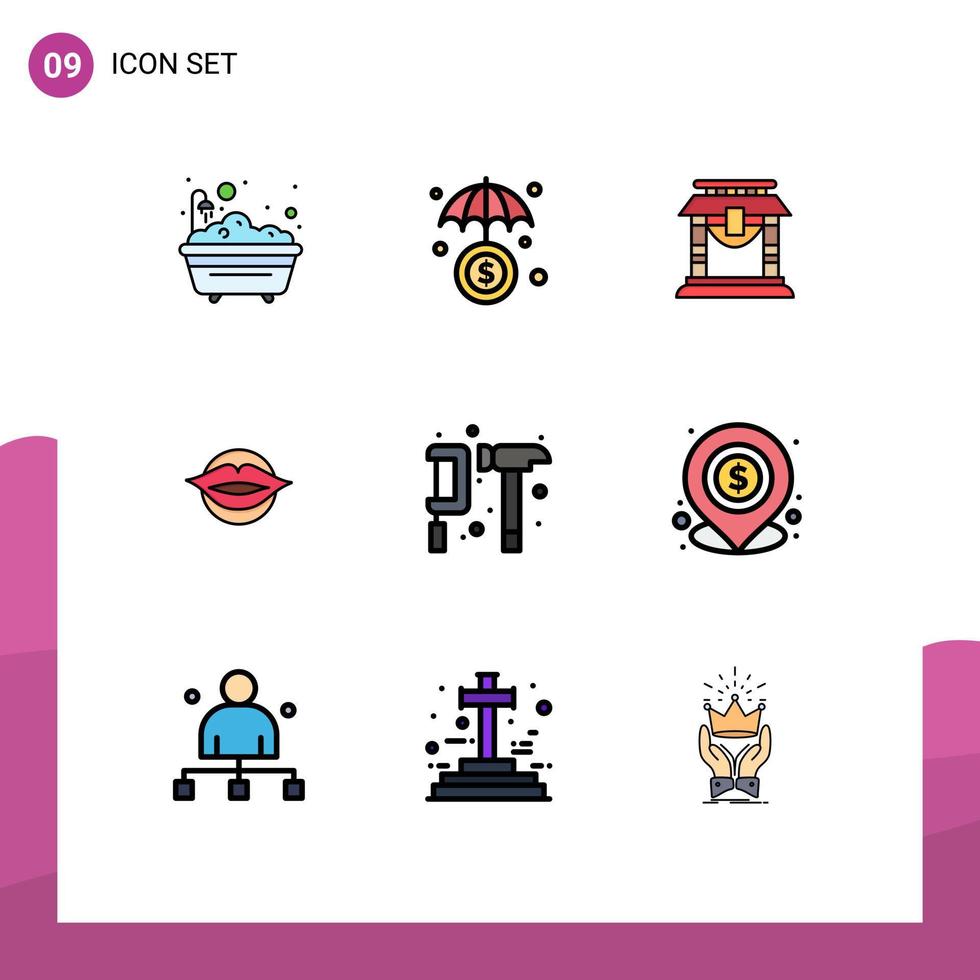 Universal Icon Symbols Group of 9 Modern Filledline Flat Colors of construction beauty bridge face mouth Editable Vector Design Elements
