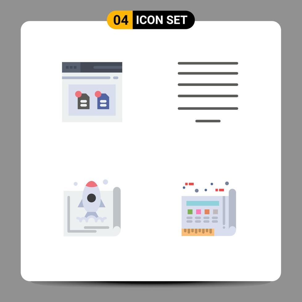 4 Universal Flat Icons Set for Web and Mobile Applications archive startup file text promote Editable Vector Design Elements