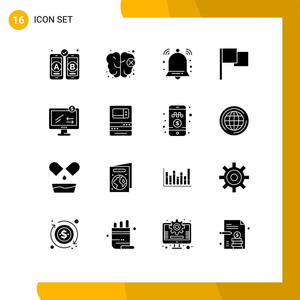 16 Universal Solid Glyphs Set for Web and Mobile Applications atm ecommerce notification monitor ui Editable Vector Design Elements