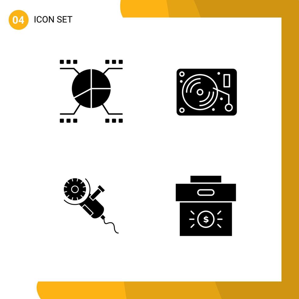 Stock Vector Icon Pack of 4 Line Signs and Symbols for chart circular saw statistics arts tool Editable Vector Design Elements