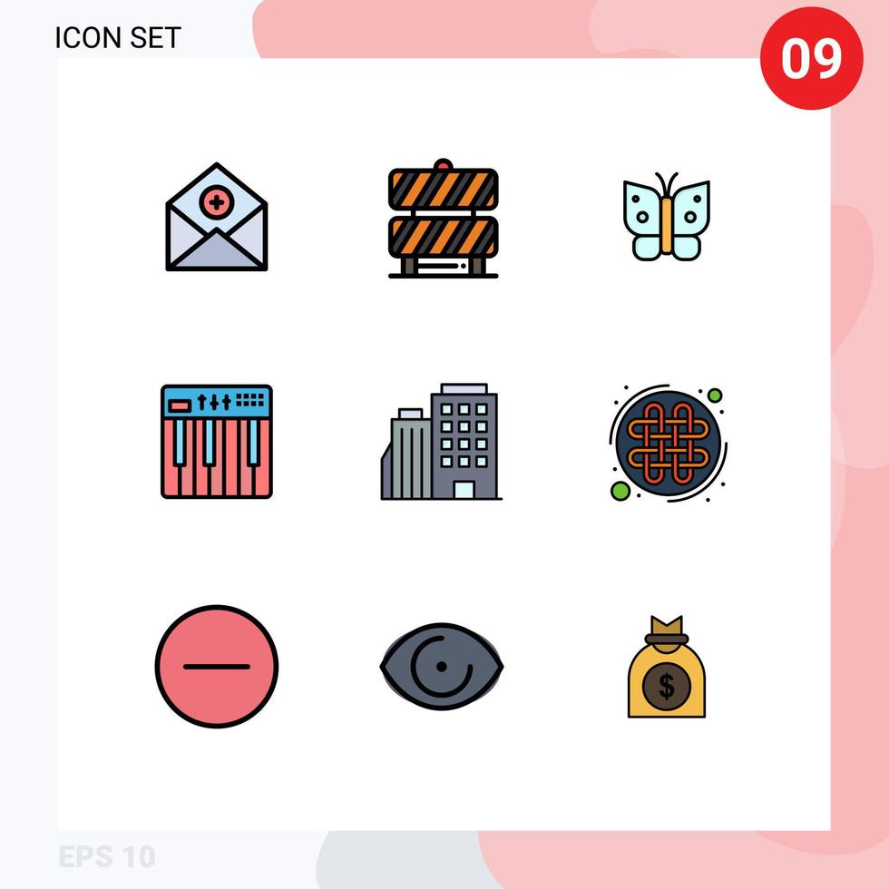 Modern Set of 9 Filledline Flat Colors and symbols such as midi hardware fence controller insect Editable Vector Design Elements