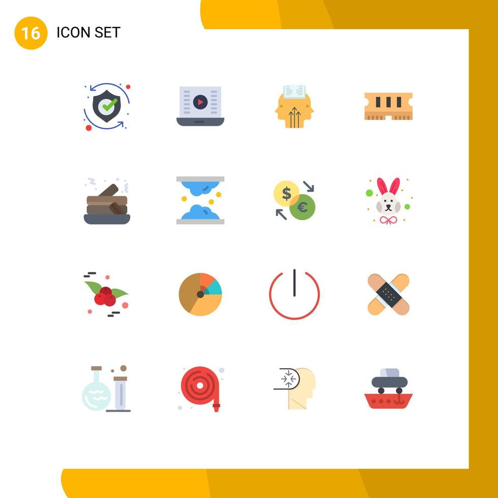 Editable Vector Line Pack of 16 Simple Flat Colors of cake memory video play hardware programming Editable Pack of Creative Vector Design Elements