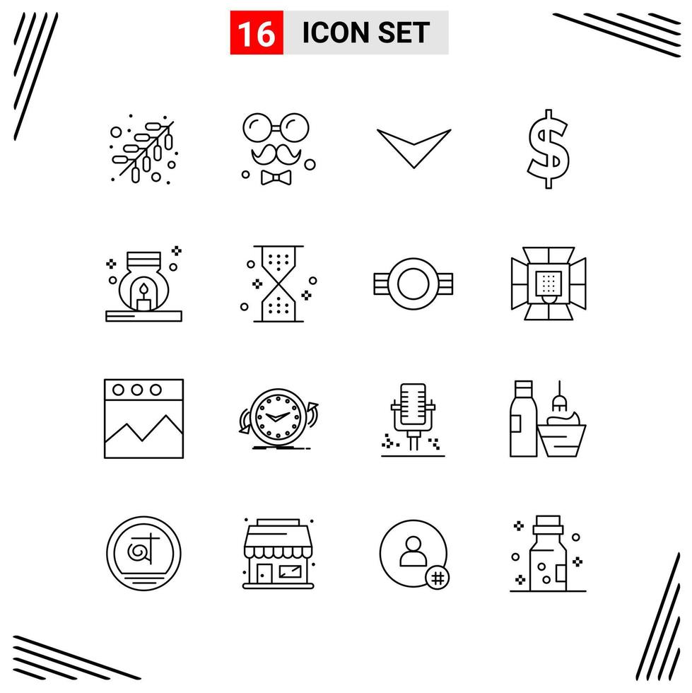 16 iconos estilo de línea basados en cuadrícula símbolos de esquema creativos para el diseño de sitios web signos de icono de línea simple aislados en fondo blanco conjunto de 16 iconos vector