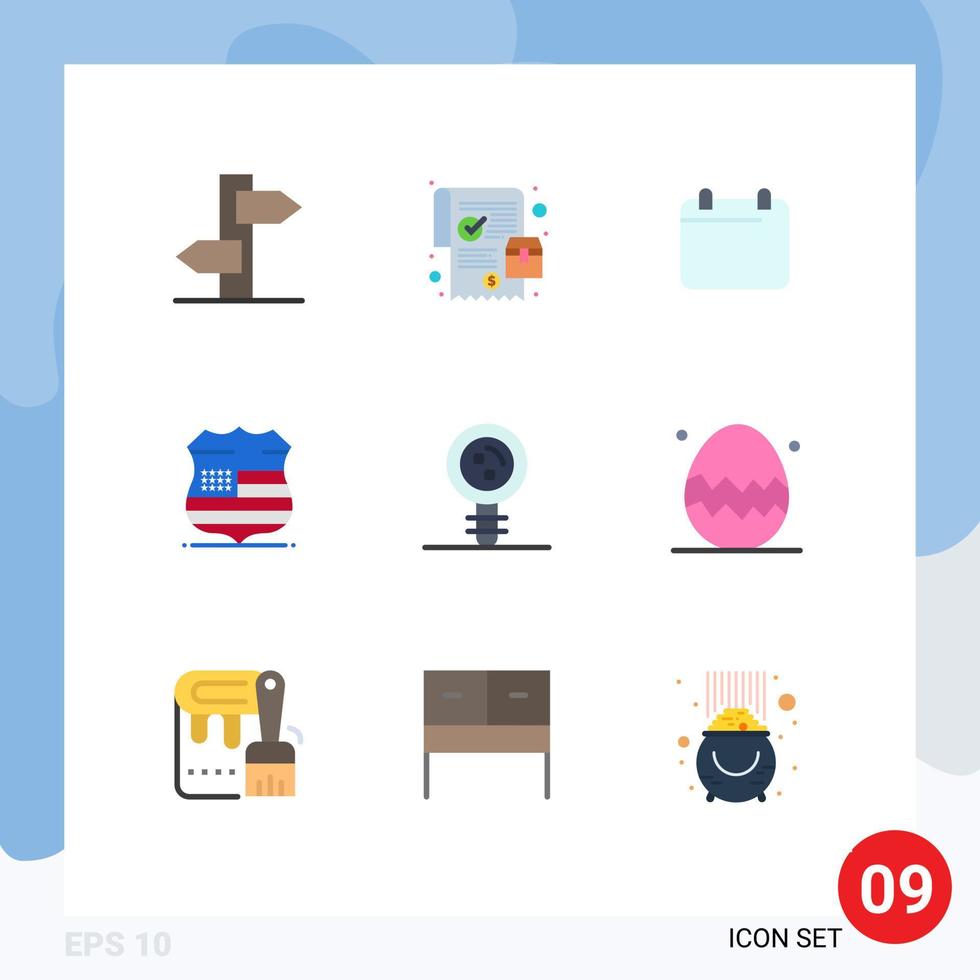 Pack of 9 creative Flat Colors of chemistry security calender usa shield Editable Vector Design Elements