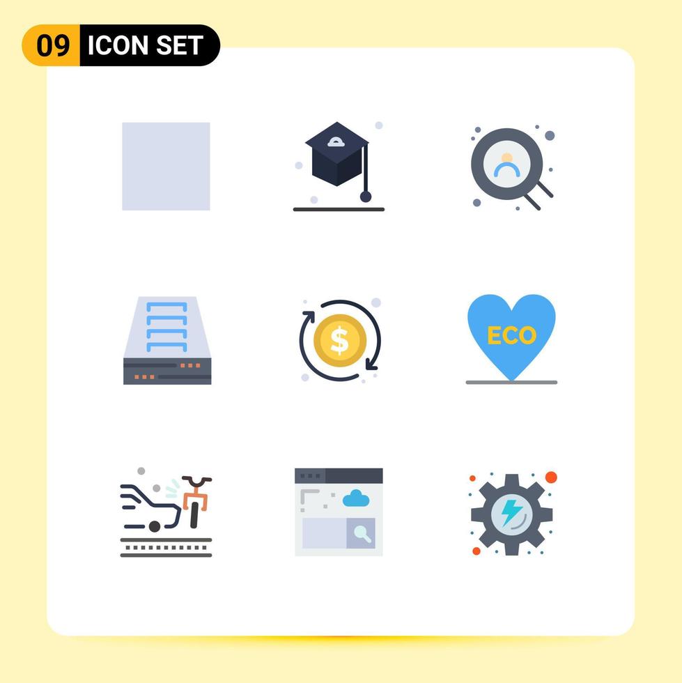 9 Universal Flat Color Signs Symbols of heart arrow user money office Editable Vector Design Elements