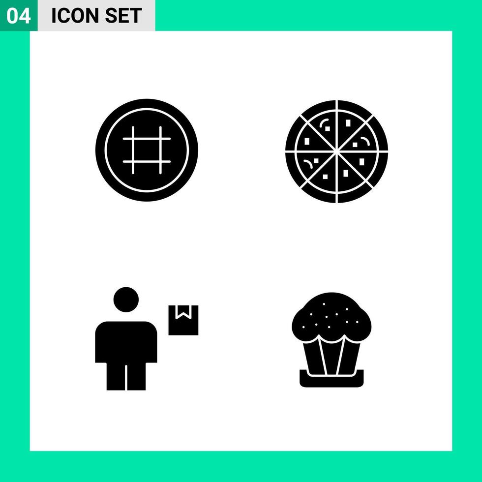 paquete de 4 símbolos de glifo de conjunto de iconos de estilo sólido para imprimir signos creativos aislados en fondo blanco 4 conjunto de iconos vector