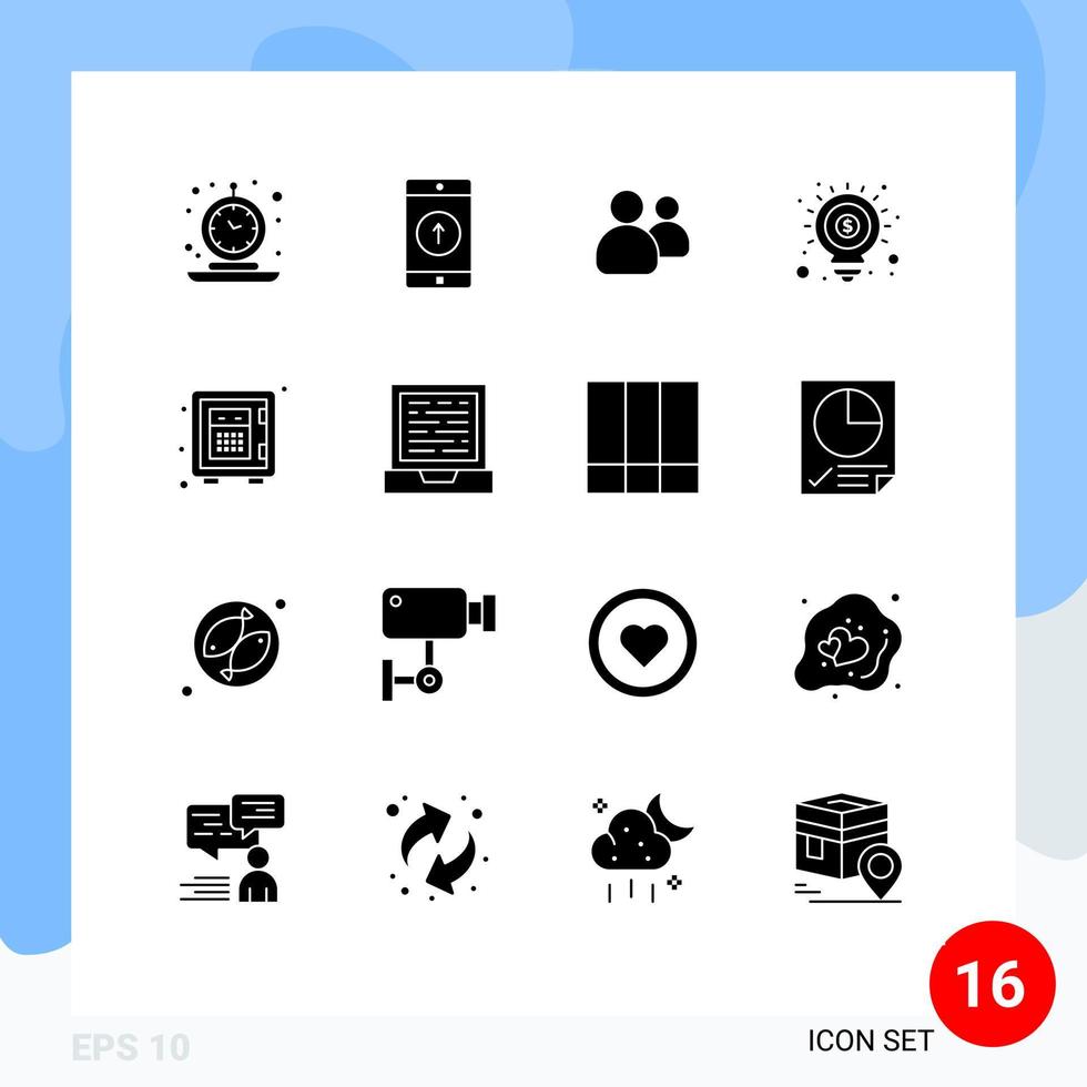 Mobile Interface Solid Glyph Set of 16 Pictograms of marketing money smartphone idea users Editable Vector Design Elements