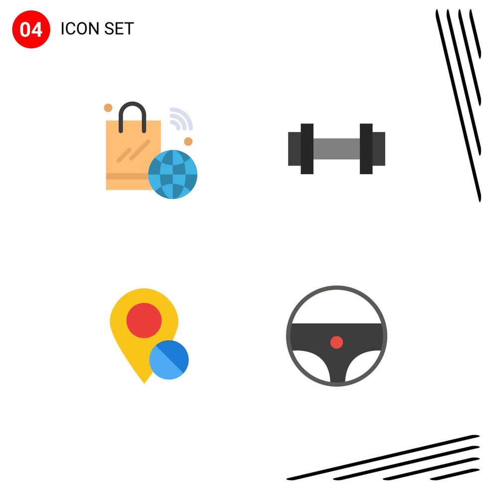 4 Flat Icon concept for Websites Mobile and Apps shopping bag location iot sport marker Editable Vector Design Elements