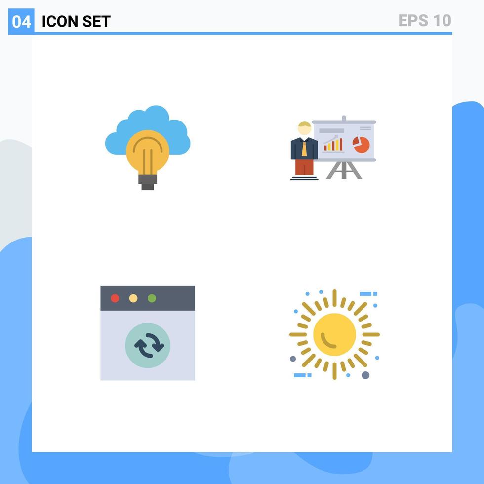 4 Thematic Vector Flat Icons and Editable Symbols of idea app focus office sync Editable Vector Design Elements