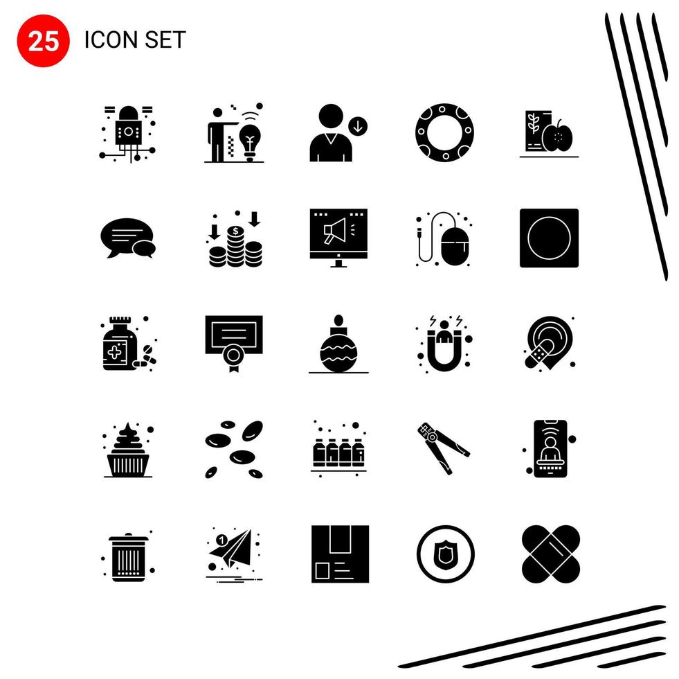 Collection of 25 Vector Icons in solid style Pixle Perfect Glyph Symbols for Web and Mobile Solid Icon Signs on White Background 25 Icons