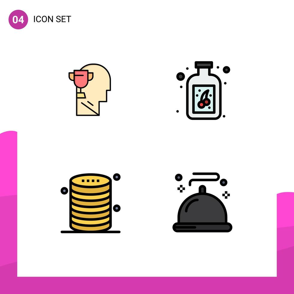 Universal Icon Symbols Group of 4 Modern Filledline Flat Colors of mind database head bottle storage Editable Vector Design Elements