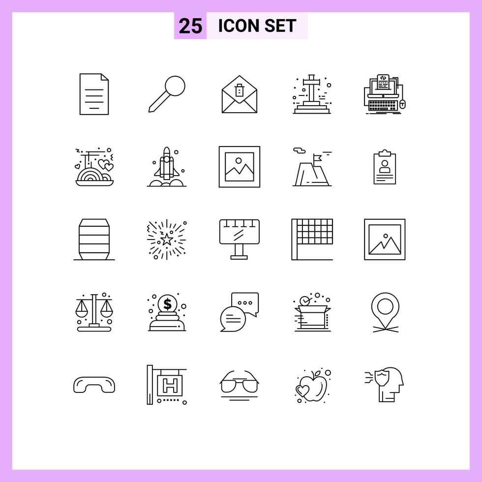 25 Thematic Vector Lines and Editable Symbols of coding halloween mark graveyard cross Editable Vector Design Elements