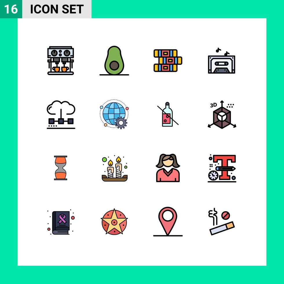 Flat Color Filled Line Pack of 16 Universal Symbols of optimization engine notebook computing tape Editable Creative Vector Design Elements