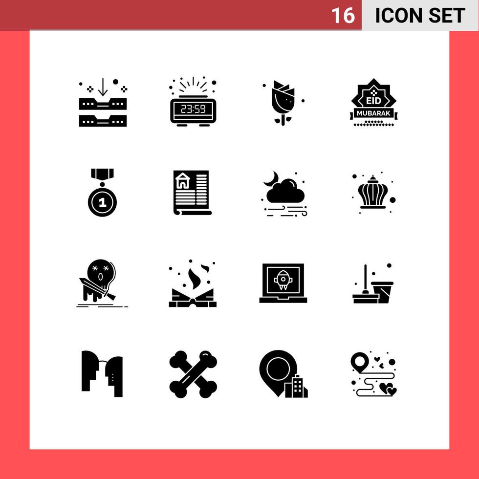 Group of 16 Solid Glyphs Signs and Symbols for best star flower stamp eid Editable Vector Design Elements