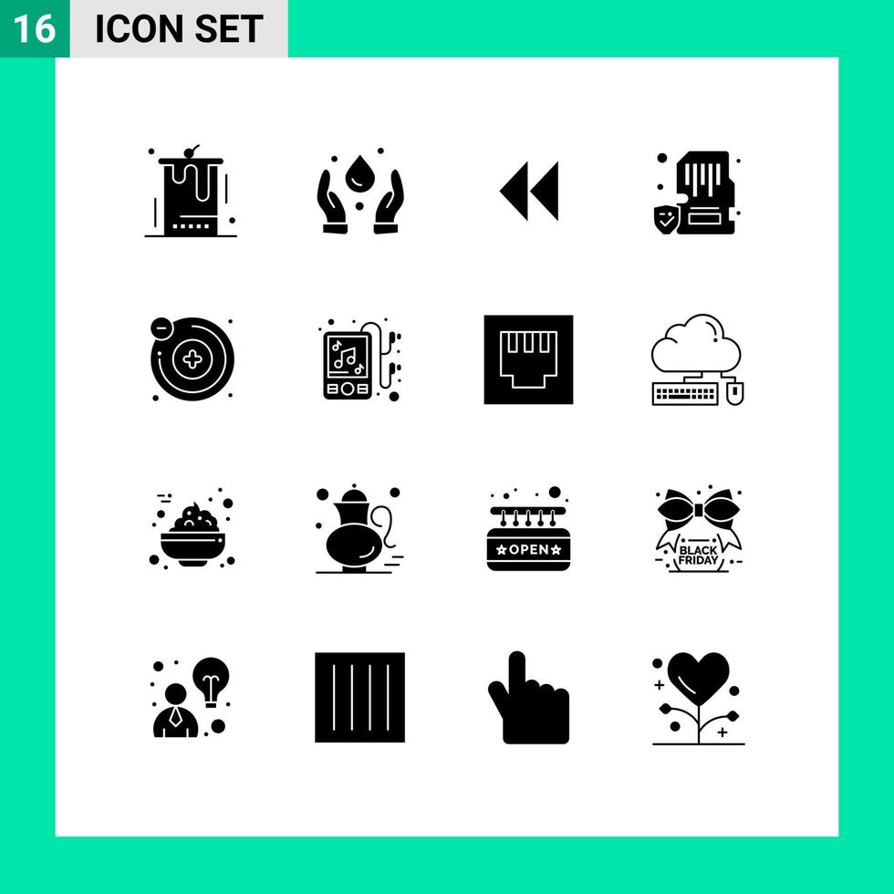 Mobile Interface Solid Glyph Set of 16 Pictograms of atoms memory control lock card Editable Vector Design Elements