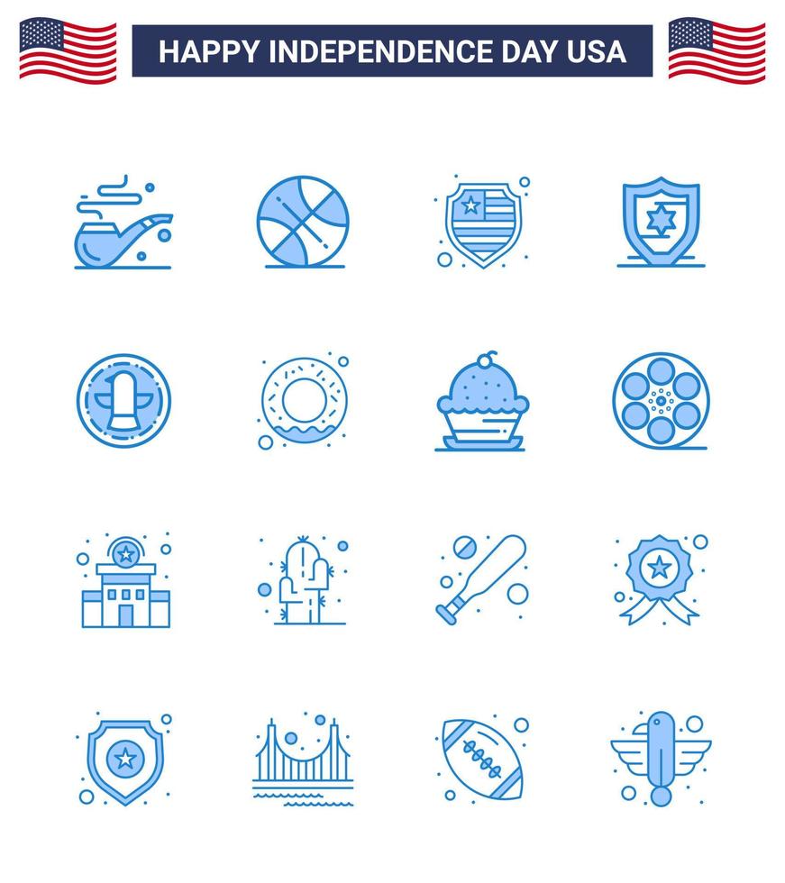 conjunto de 16 paquetes de blues modernos en el día de la independencia de estados unidos pastel protección de alimentos donut celebración editable elementos de diseño vectorial del día de estados unidos vector