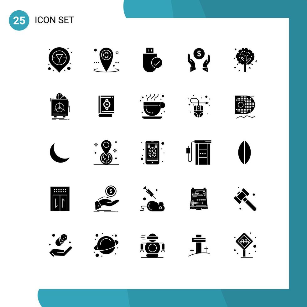 Stock Vector Icon Pack of 25 Line Signs and Symbols for leaf protection connected money insurance Editable Vector Design Elements