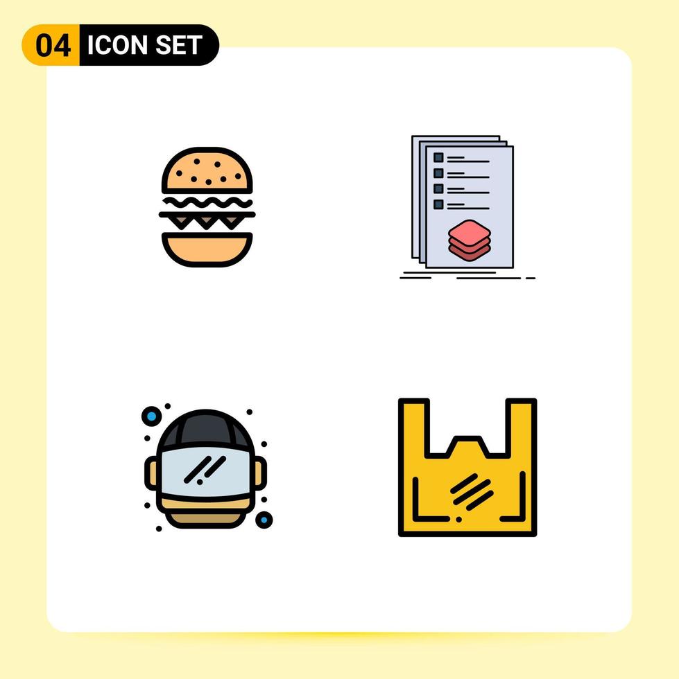 Set of 4 Vector Filledline Flat Colors on Grid for burger astronaut canada list space Editable Vector Design Elements