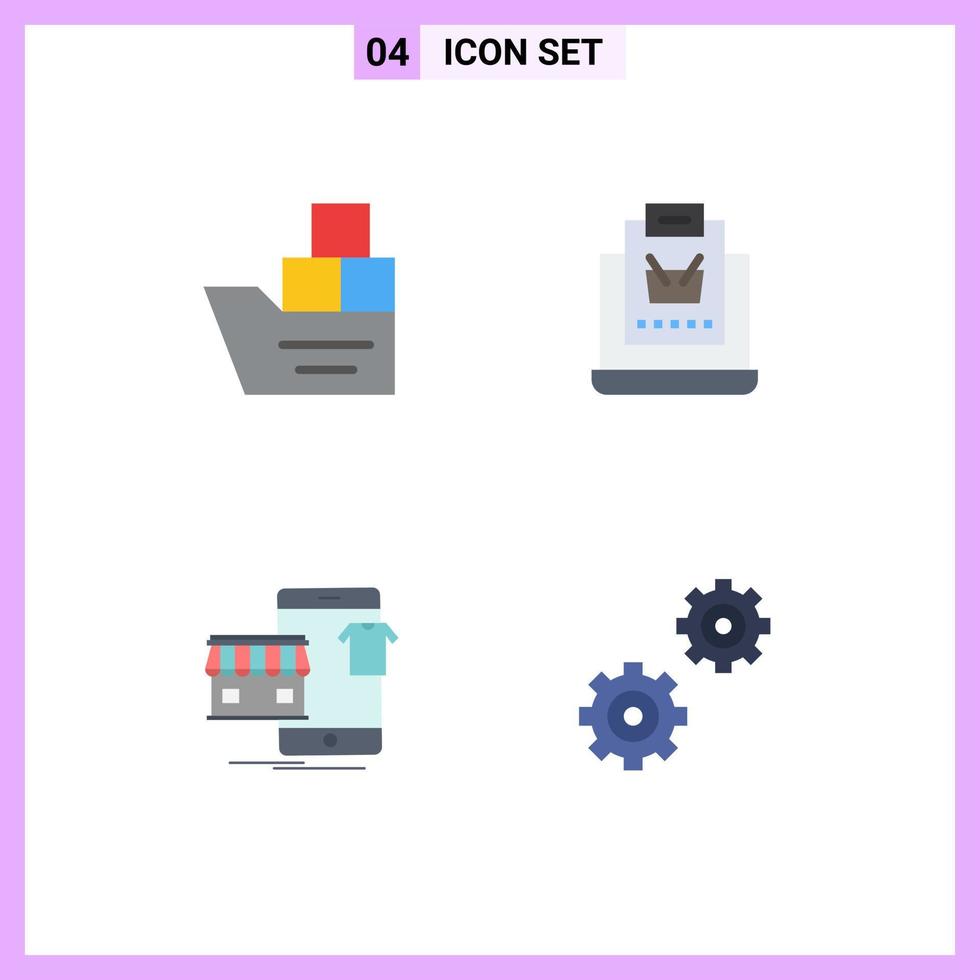 Group of 4 Flat Icons Signs and Symbols for box shopping transportation internet garments Editable Vector Design Elements