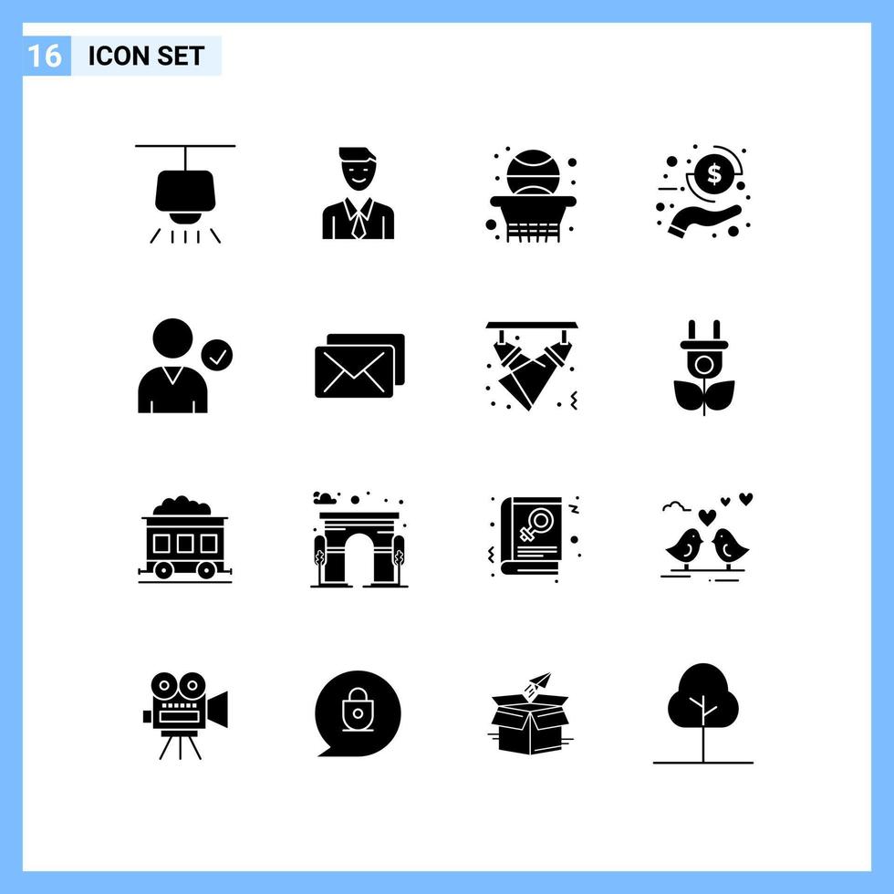 16 Icons Solid style Creative Glyph Symbols Black Solid Icon Sign Isolated on White Background vector