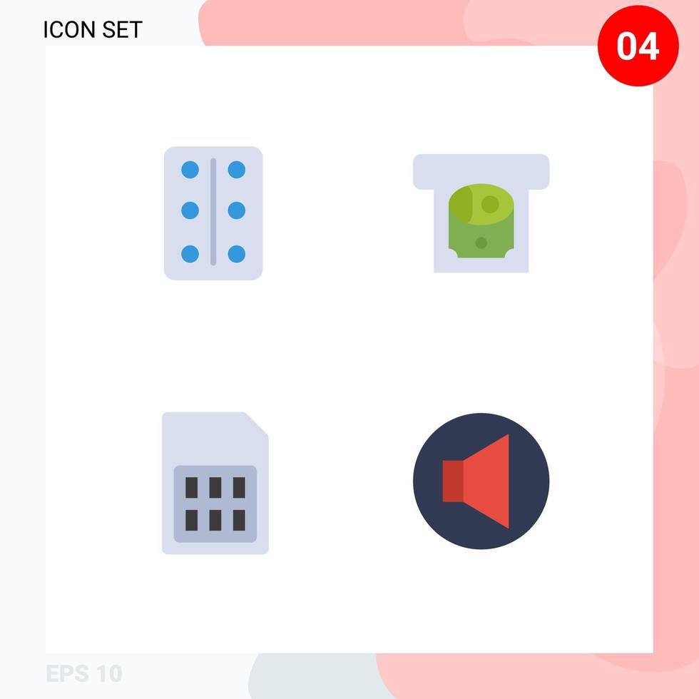 4 Universal Flat Icon Signs Symbols of pastilles sim atm card sound Editable Vector Design Elements