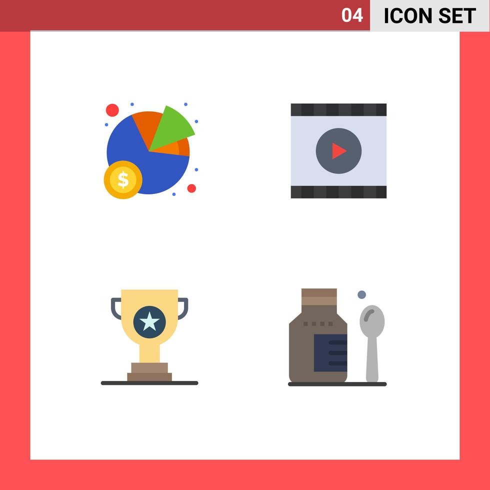 4 User Interface Flat Icon Pack of modern Signs and Symbols of chart cup media web healthcare Editable Vector Design Elements