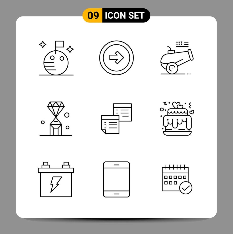 9 Black Icon Pack Outline Symbols Signs for Responsive designs on white background 9 Icons Set vector