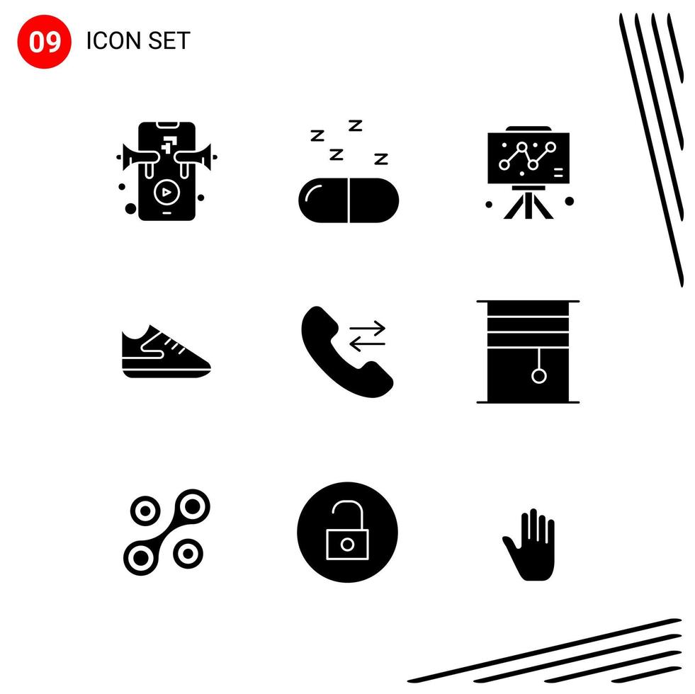 Collection of 9 Vector Icons in solid style Pixle Perfect Glyph Symbols for Web and Mobile Solid Icon Signs on White Background 9 Icons