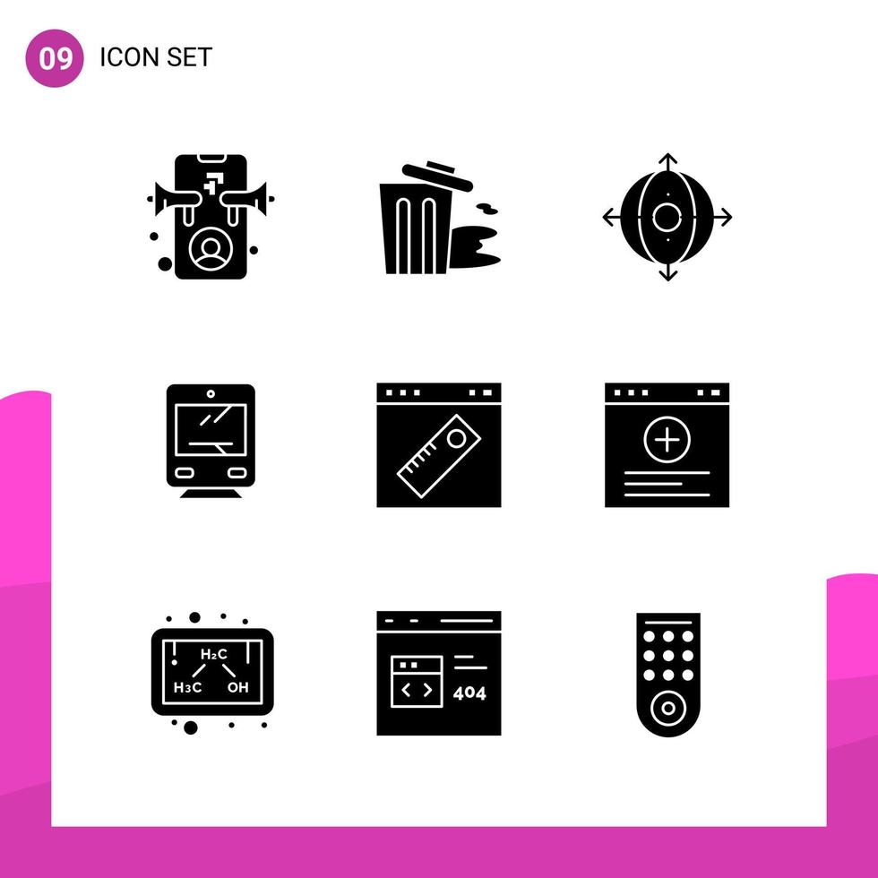 paquete de conjunto de iconos de glifo de 9 iconos sólidos aislados en fondo blanco para aplicaciones móviles y de impresión de diseño de sitios web receptivos vector