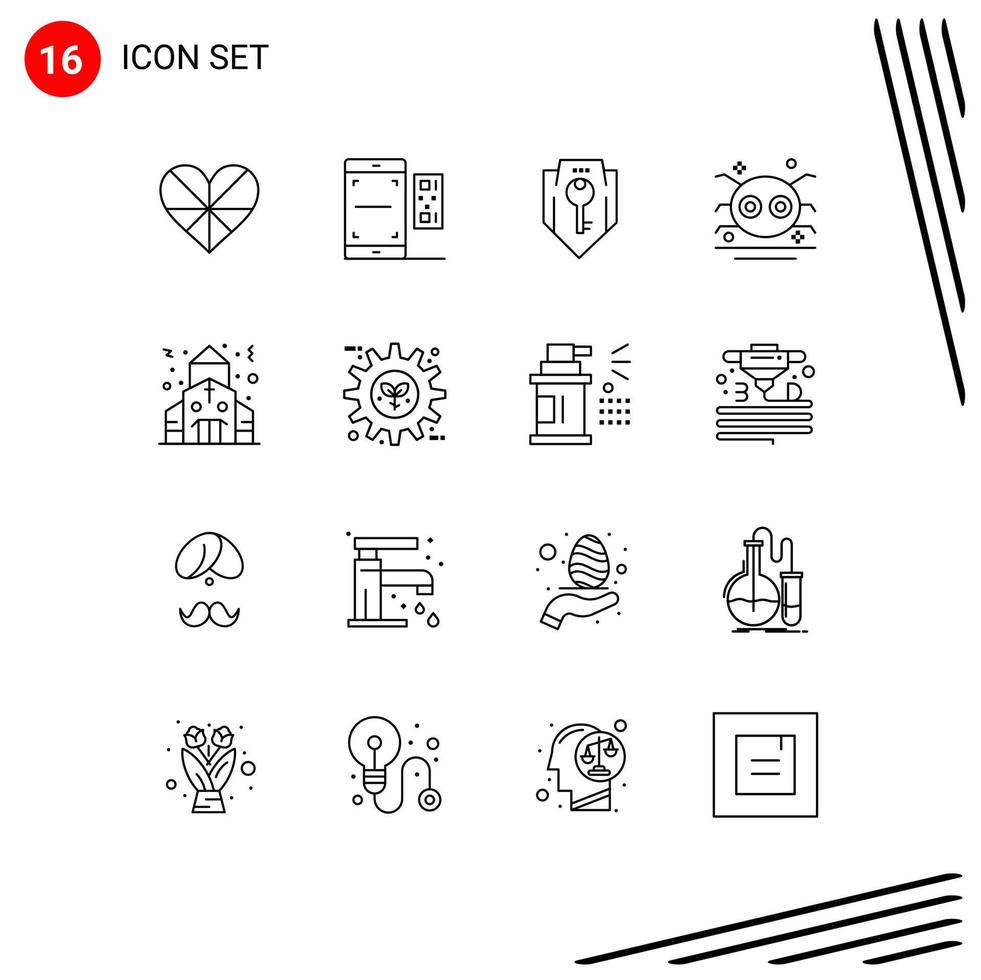 16 User Interface Outline Pack of modern Signs and Symbols of scary halloween smartphone shield protection Editable Vector Design Elements