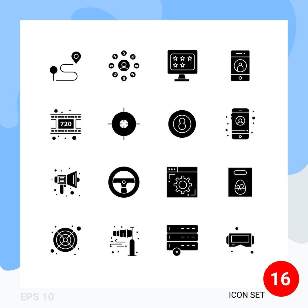 Mobile Interface Solid Glyph Set of 16 Pictograms of movie mobile business media add Editable Vector Design Elements