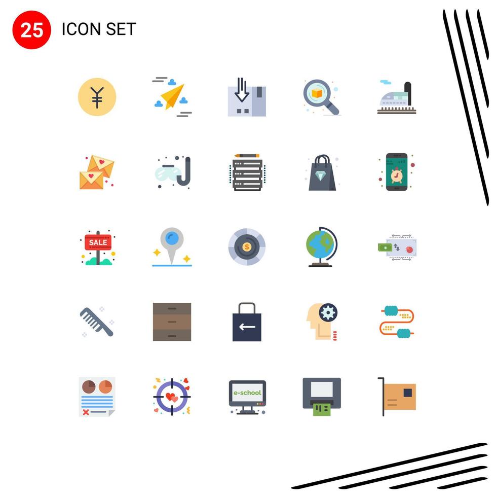 Group of 25 Flat Colors Signs and Symbols for train thinking delivery search design Editable Vector Design Elements
