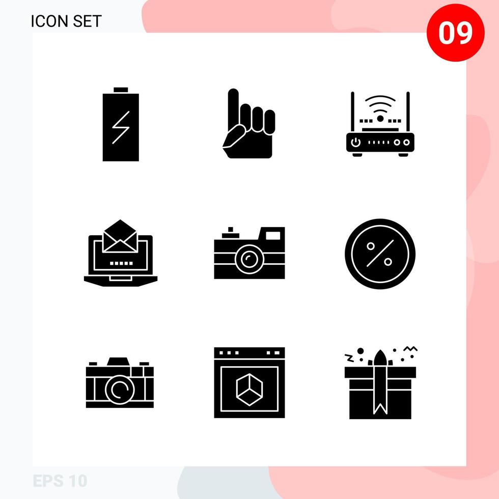 Vector Pack of 9 Icons in Solid Style Creative Glyph Pack isolated on White Background for Web and Mobile